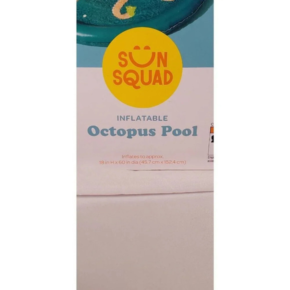 Sun Squad Inflatable Kiddie Pool Octopus Pool - Ages 2+, 5 FT Diameter, NEW - Picture 3 of 8